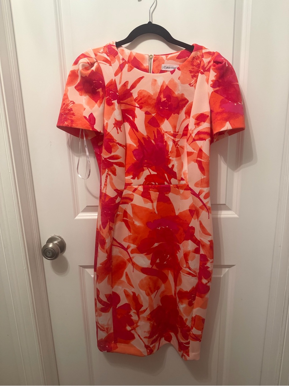 Calvin Klein Pink and Orange Floral Midi Dress